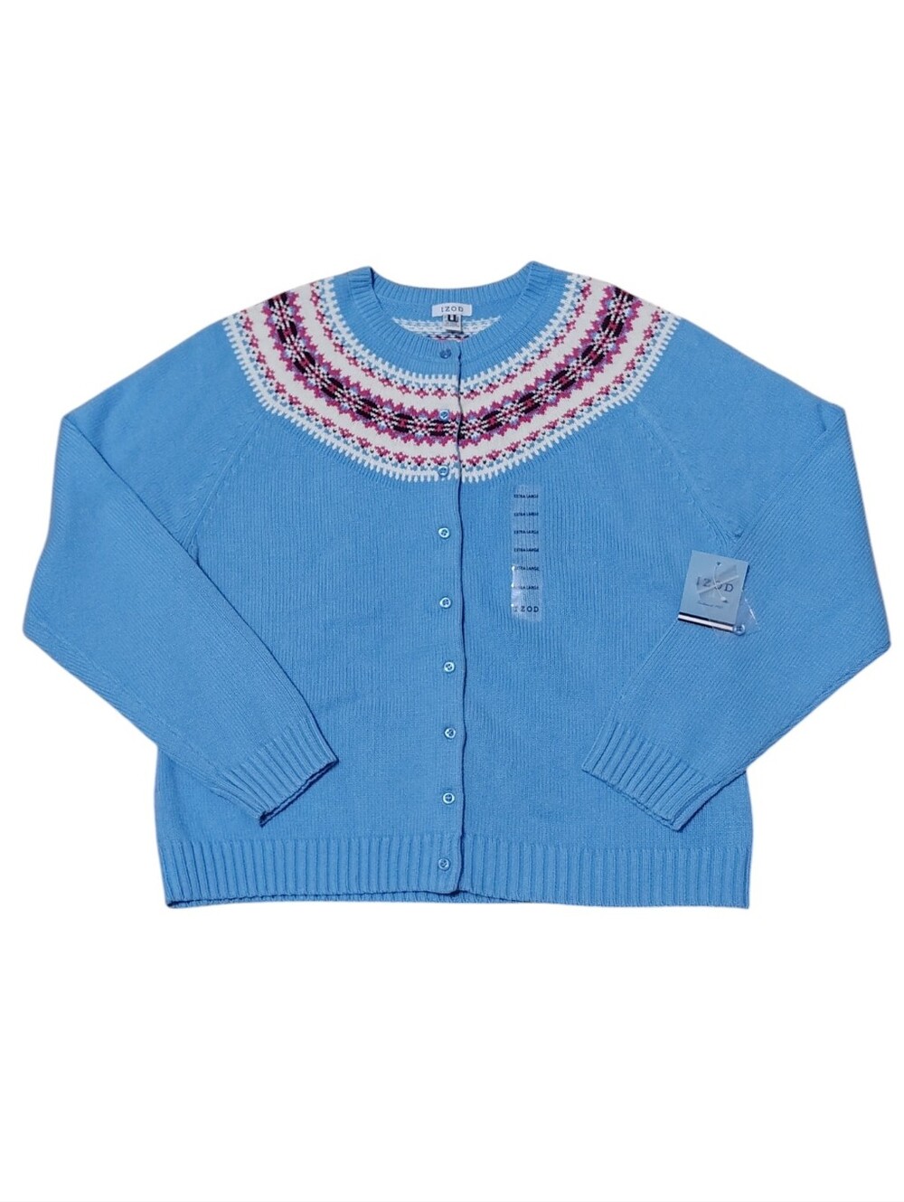 NWT Vintage Izod Fair Isle Cardigan Sz XL